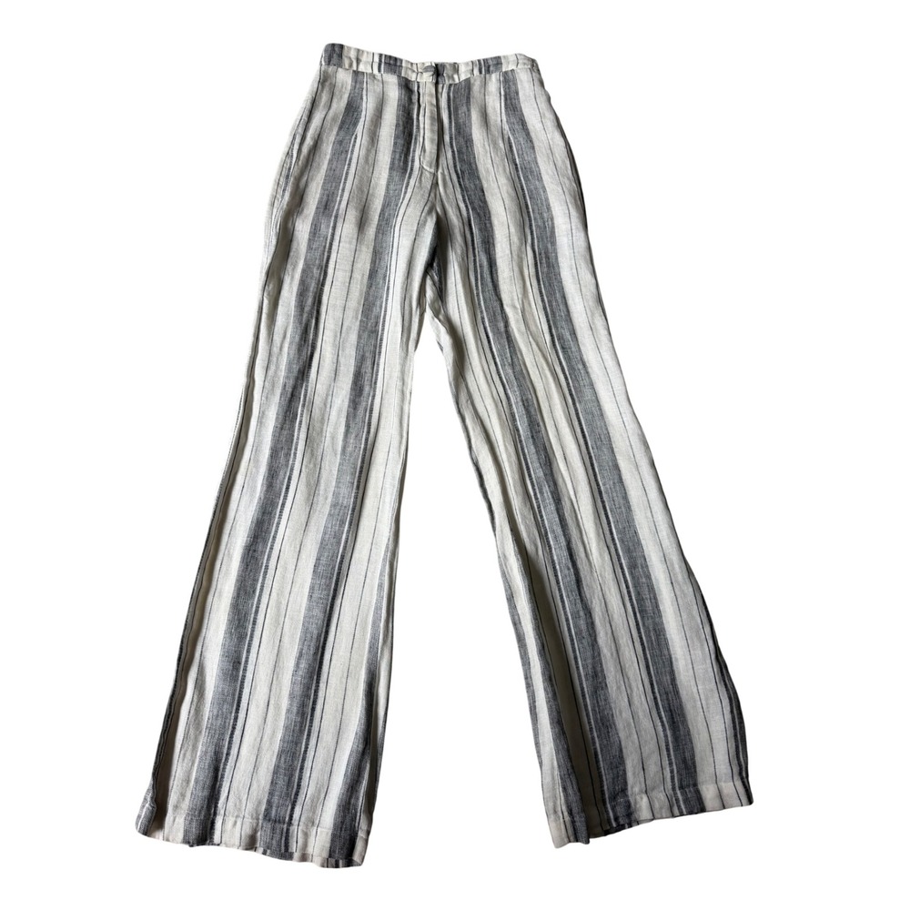 Reformation Pants Romero Linen Striped White Gray Size 4